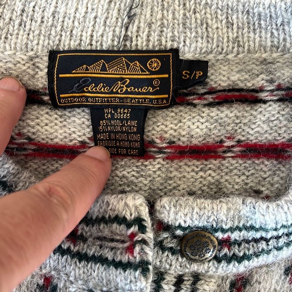 Eddie Bauer Cream And Red Patterned Cardigan - image 5